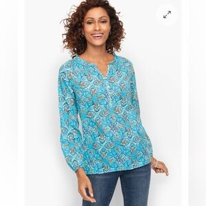 Talbots Turquoise Floral Blouse